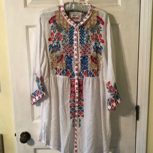 Johnny Was Biya linen tunic w/embroidery XL
